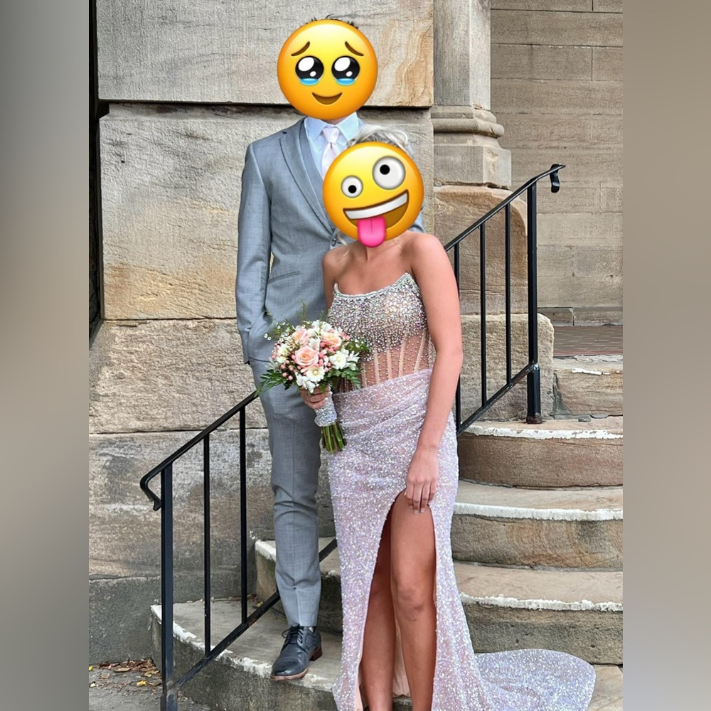 Beaded prom dress with train